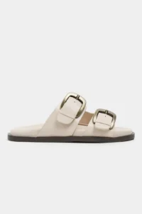 Nisantasi Shoes Ting BEIGE MATTE Double Hair Clip Detailed Flat Sole Women Slippers - Image 9