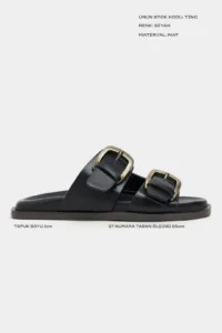 Nisantasi Shoes Ting Black MATTE Double Hair Clip Detailed Flat Sole Women Slippers - Image 3
