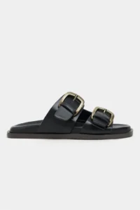 Nisantasi Shoes Ting Black MATTE Double Hair Clip Detailed Flat Sole Women Slippers - Image 4