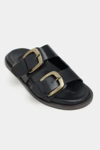 Nisantasi Shoes Ting Black MATTE Double Hair Clip Detailed Flat Sole Women Slippers - Image 5