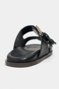 Nisantasi Shoes Ting Black MATTE Double Hair Clip Detailed Flat Sole Women Slippers - Image 6