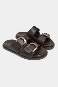 Nisantasi Shoes Ting COFFEE MATTE Double Hair Clip Detailed Flat Sole Women Slippers