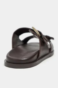 Nisantasi Shoes Ting COFFEE MATTE Double Hair Clip Detailed Flat Sole Women Slippers - Image 5
