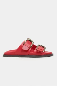 Nisantasi Shoes Ting Red MATTE Double Hair Clip Detailed Flat Sole Women Slippers