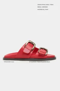 Nisantasi Shoes Ting Red MATTE Double Hair Clip Detailed Flat Sole Women Slippers - Image 3