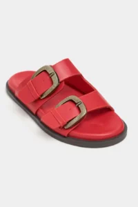 Nisantasi Shoes Ting Red MATTE Double Hair Clip Detailed Flat Sole Women Slippers - Image 4