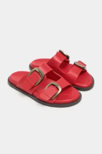 Nisantasi Shoes Ting Red MATTE Double Hair Clip Detailed Flat Sole Women Slippers - Image 6