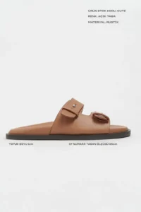 Nisantasi Shoes Cute Light Tan RUSTIC Double Banded Flat Sole Women Slippers - Image 3