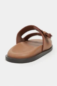 Nisantasi Shoes Cute Light Tan RUSTIC Double Banded Flat Sole Women Slippers - Image 5