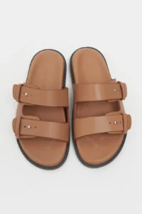 Nisantasi Shoes Cute Light Tan RUSTIC Double Banded Flat Sole Women Slippers - Image 6