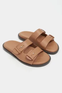 Nisantasi Shoes Cute Light Tan RUSTIC Double Banded Flat Sole Women Slippers - Image 7