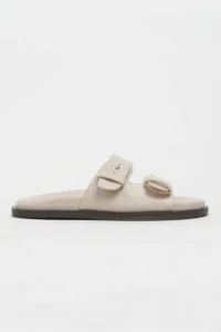 Nisantasi Shoes Cute BEIGE RUSTIC Double Banded Flat Sole Women Slippers