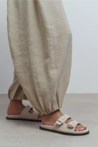 Nisantasi Shoes Cute BEIGE RUSTIC Double Banded Flat Sole Women Slippers - Image 2