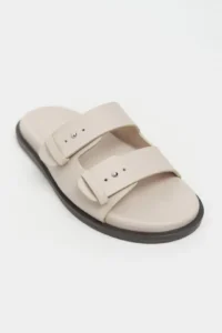 Nisantasi Shoes Cute BEIGE RUSTIC Double Banded Flat Sole Women Slippers - Image 4