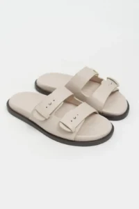 Nisantasi Shoes Cute BEIGE RUSTIC Double Banded Flat Sole Women Slippers - Image 6