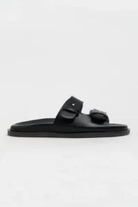 Nisantasi Shoes Cute Black RUSTIC Double Banded Flat Sole Women Slippers