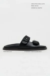 Nisantasi Shoes Cute Black RUSTIC Double Banded Flat Sole Women Slippers - Image 3