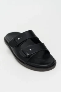 Nisantasi Shoes Cute Black RUSTIC Double Banded Flat Sole Women Slippers - Image 4