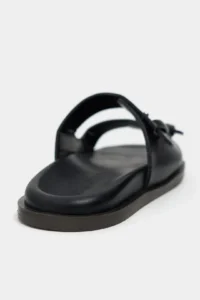 Nisantasi Shoes Cute Black RUSTIC Double Banded Flat Sole Women Slippers - Image 5