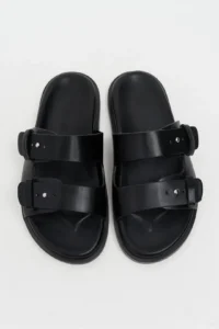 Nisantasi Shoes Cute Black RUSTIC Double Banded Flat Sole Women Slippers - Image 6