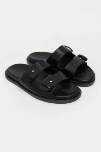 Nisantasi Shoes Cute Black RUSTIC Double Banded Flat Sole Women Slippers - Image 7