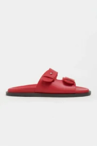 Nisantasi Shoes Cute Red RUSTIC Double Banded Flat Sole Women Slippers
