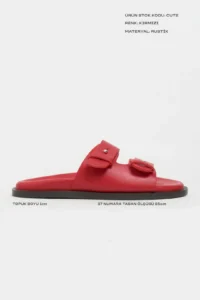 Nisantasi Shoes Cute Red RUSTIC Double Banded Flat Sole Women Slippers - Image 3