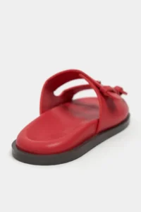 Nisantasi Shoes Cute Red RUSTIC Double Banded Flat Sole Women Slippers - Image 5