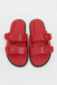 Nisantasi Shoes Cute Red RUSTIC Double Banded Flat Sole Women Slippers - Image 6