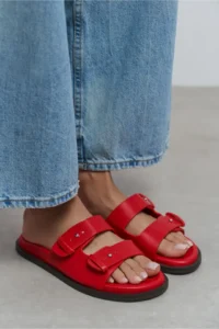 Nisantasi Shoes Cute Red RUSTIC Double Banded Flat Sole Women Slippers - Image 8