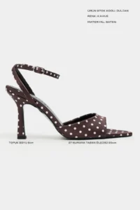 Nisantasi Shoes JULIAN Brown Satin Puantiye Patterned Fiyonk Detailed Women Heels Shoes - Image 2