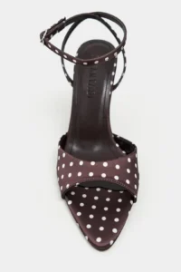 Nisantasi Shoes JULIAN Brown Satin Puantiye Patterned Fiyonk Detailed Women Heels Shoes - Image 4