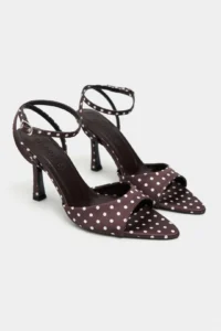 Nisantasi Shoes JULIAN Brown Satin Puantiye Patterned Fiyonk Detailed Women Heels Shoes - Image 6