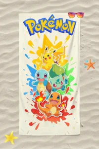 Erays Home Pokemon Pikachu Patterned Digital Printed Children's Beach Towel Cotton Beach Towel Sea Towel