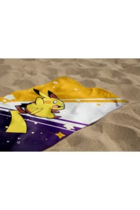 Erays Home Pikachu Patterned Printed Beach Towel Cotton Children's Beach Towel Sea Towel - Image 3