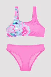 Penti Girl's Butterfly Halter Bright Pink Bikini Set