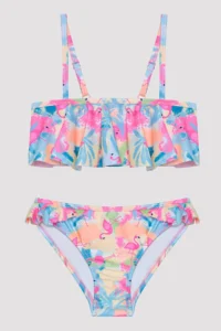 Penti Girl's Flamingo Beach Bandeau Multicolored Bikini Set