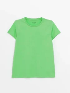 LCW Kids Green Crew Neck Basic Short Sleeve Girls' T-Shirt