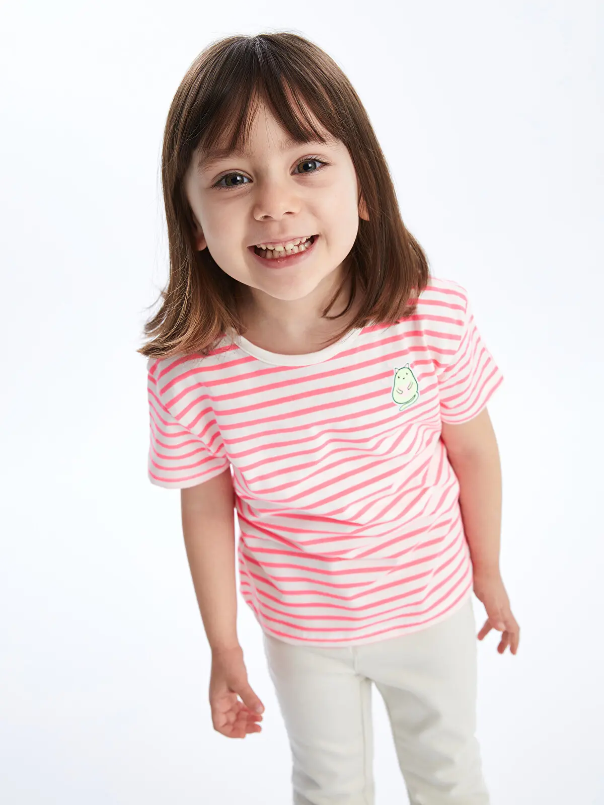 S48945Z1-LHK_1 LCW Kids Pink Crew Neck Short Sleeve Striped Baby Girl T-Shirt - Image 1