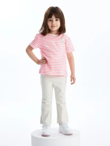 LCW Kids Pink Crew Neck Short Sleeve Striped Baby Girl T-Shirt - Image 2