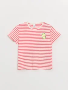LCW Kids Pink Crew Neck Short Sleeve Striped Baby Girl T-Shirt - Image 3