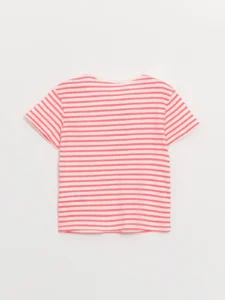 LCW Kids Pink Crew Neck Short Sleeve Striped Baby Girl T-Shirt - Image 4