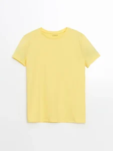 LCW Kids Yellow Crew Neck Plain Combed Cotton Girls' T-Shirt
