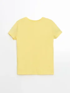 LCW Kids Yellow Crew Neck Plain Combed Cotton Girls' T-Shirt - Image 2