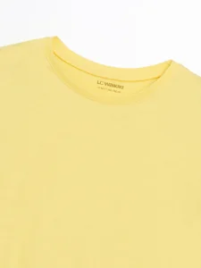 LCW Kids Yellow Crew Neck Plain Combed Cotton Girls' T-Shirt - Image 3