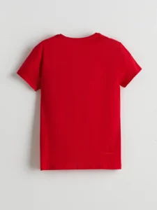 LCW Kids Red Crew Neck Plain Combed Cotton Girls' T-Shirt - Image 3