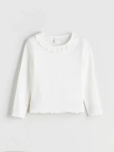 LCW Kids Ecru Crew Neck Basic Girls' T-Shirt - Image 3