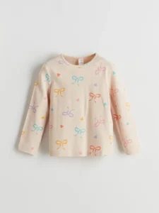 LCW Kids Ecru Crew Neck Ribbon Detailed Girls' T-Shirt