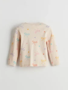 LCW Kids Ecru Crew Neck Ribbon Detailed Girls' T-Shirt - Image 2