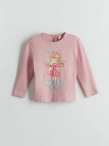 LCW Kids Pink Crew Neck Printed Girls' T-Shirt
